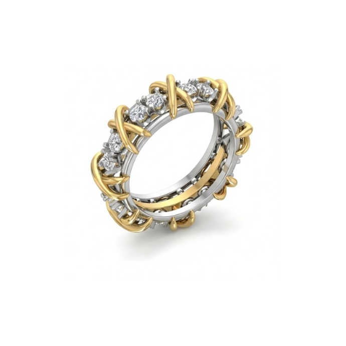 Two-Tone Diamond Eternity Ring with X-Wrap Design