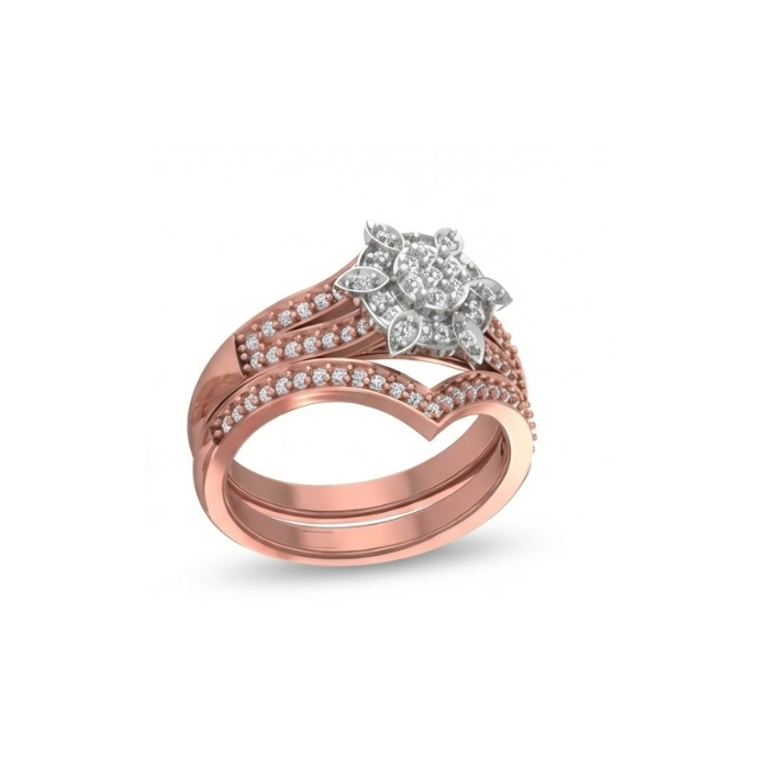 Floral Cluster Double-Band Diamond Ring