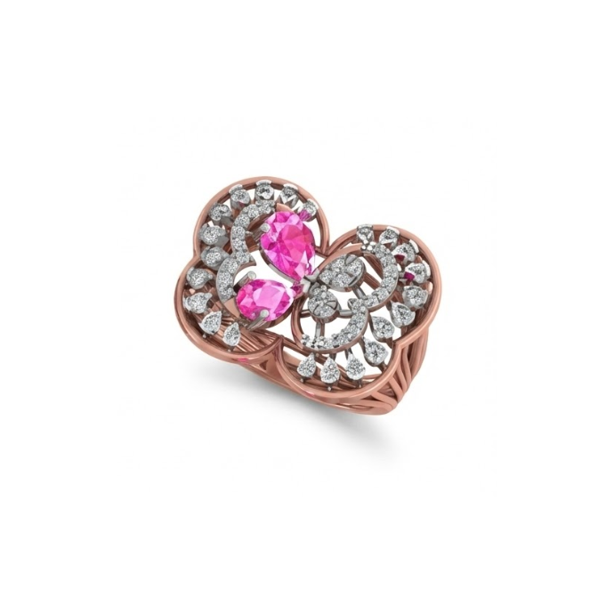 Dual Heart Pink Gem & Diamond Statement Ring