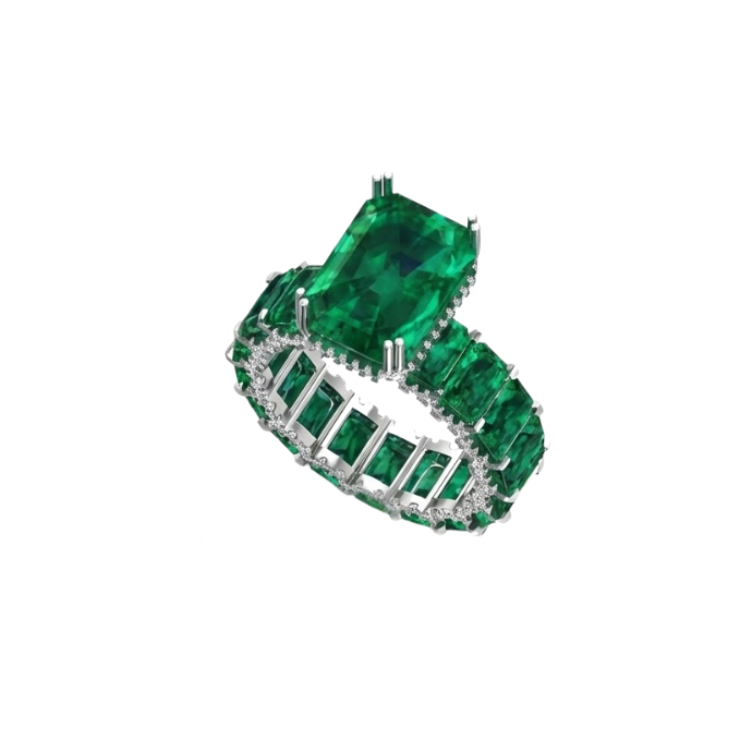 Emerald Solitaire Baguette Band Ring