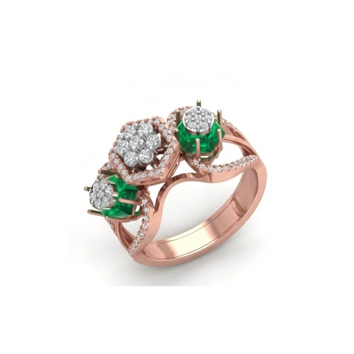 Triple Emerald Cluster Halo Diamond Ring
