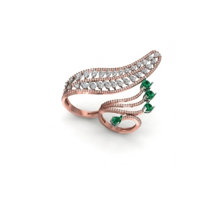 Dual-Finger Emerald Accent Diamond Statement Ring