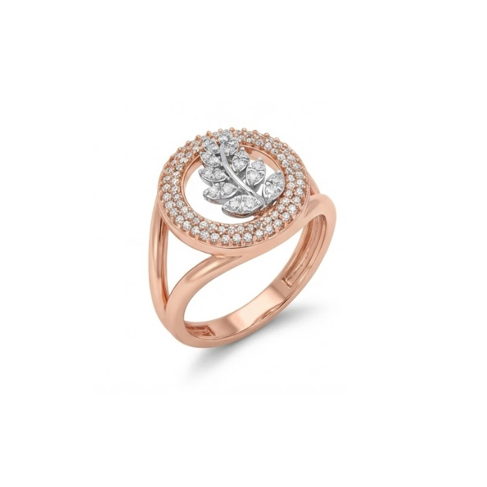 Elegant Dual-Halo Leaf Motif Diamond Ring