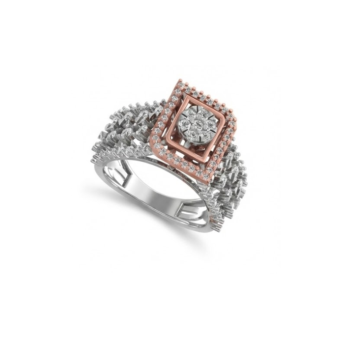 Premium Dual-Tone Princess Cluster Diamond Ring