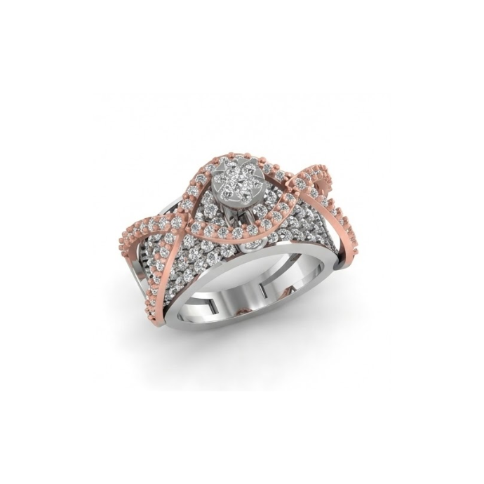 Dual Tone Criss-Cross Halo Diamond Ring