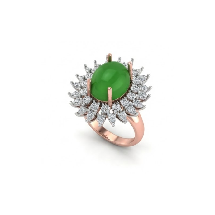 Oval Green Gemstone Sunburst Diamond Ring
