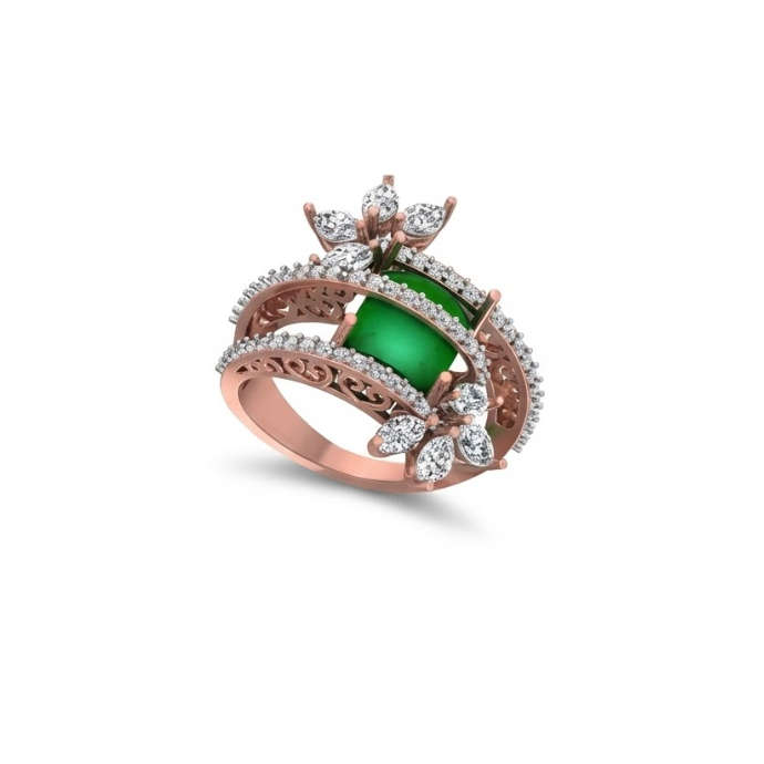 Regal Green Gemstone Floral Diamond Ring