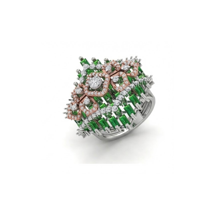 Emerald Green Baguette Royal Diamond Ring