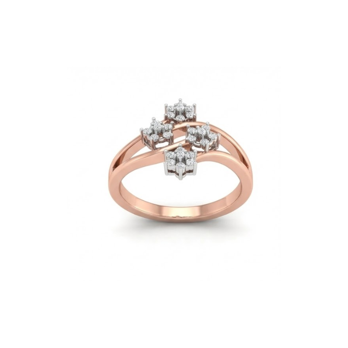 Triple Floral Cluster Curve Diamond Ring