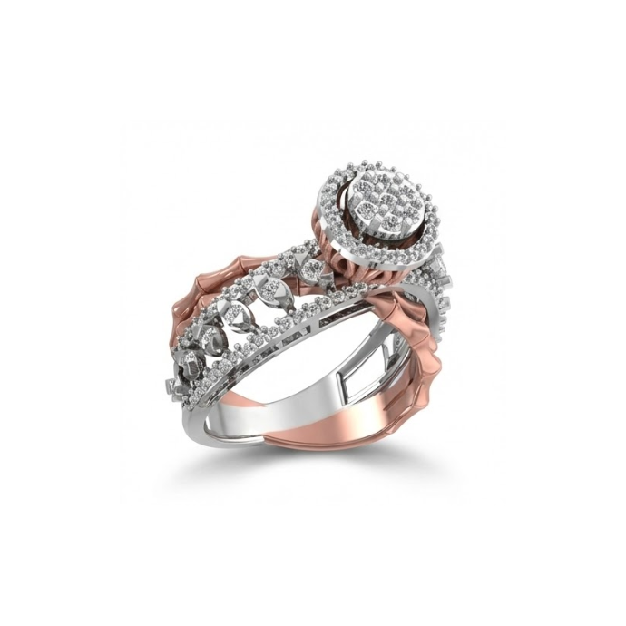 Dual-Tone Floral Halo Designer Diamond Ring