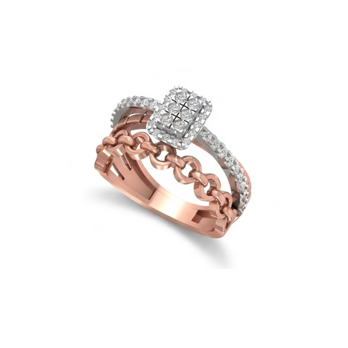 Rectangular Cluster Chain-Link Diamond Ring