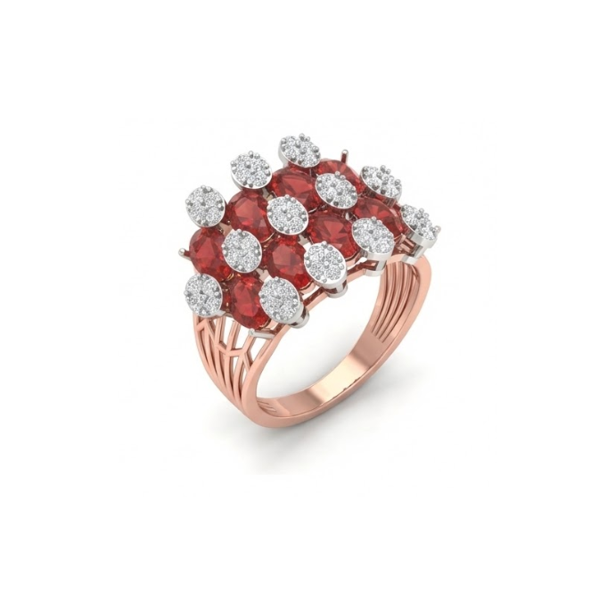 Multi-Cluster Diamond & Red Gemstone Ring