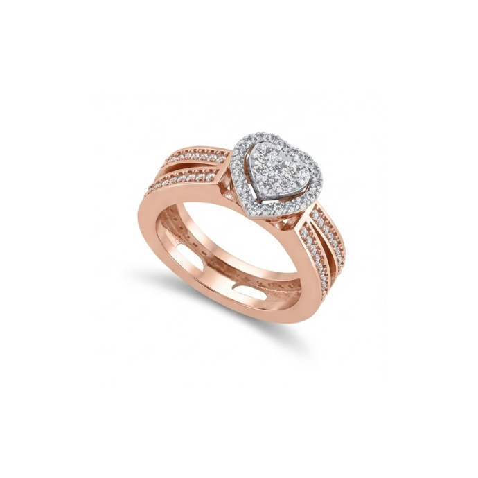 Heart Halo Triple-Row Diamond Ring