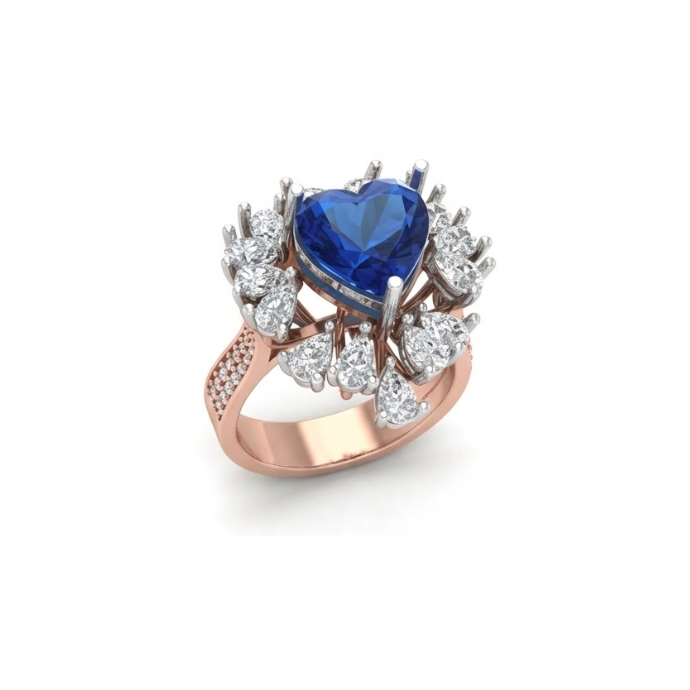 Royal Blue Pear Gemstone Diamond Crown Ring
