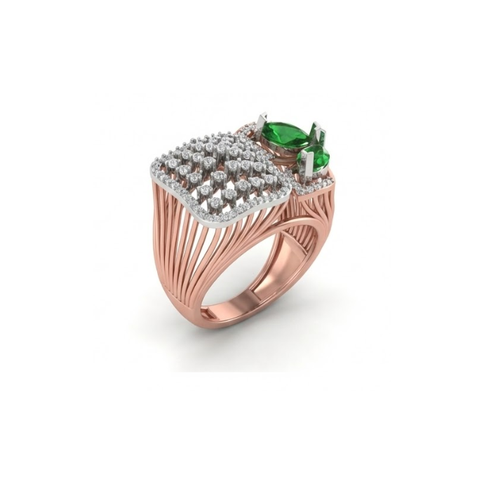 Emerald Accented Rectangular Cluster Designer Ring