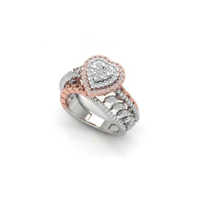 Heart Halo Dual-Tone Diamond Statement Ring