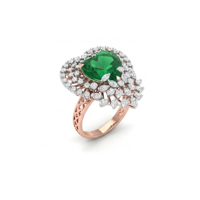 Royal Heart Emerald Cluster Diamond Ring