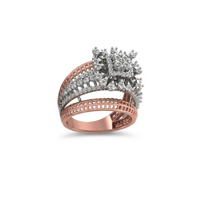 Grand Dual-Tone Layered Halo Diamond Ring