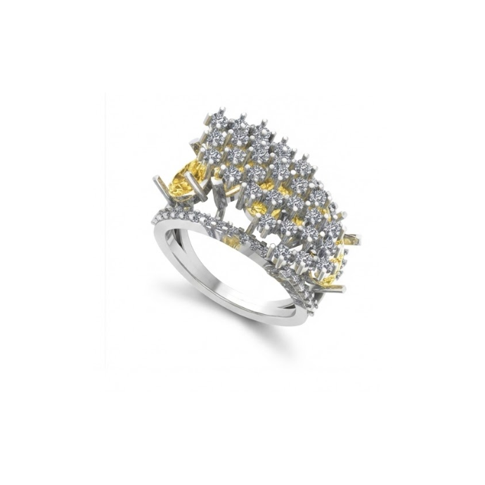Yellow Marquise & White Diamond Crown Ring