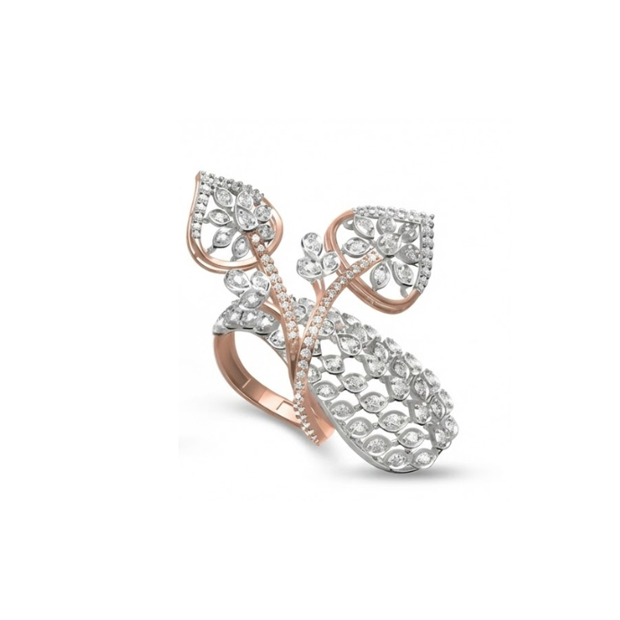 Dual Leaf Designer Diamond Statement Ring