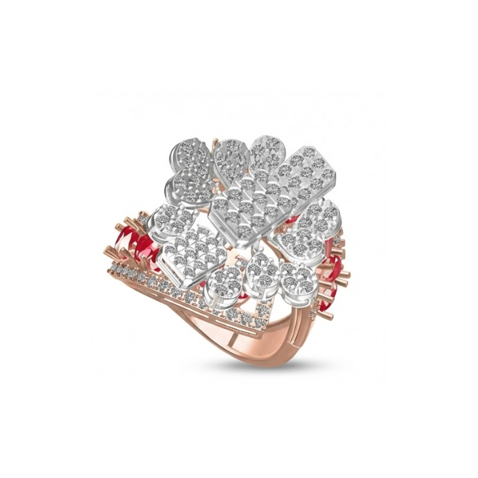 Floral Cluster Diamond Ring with Ruby Accents