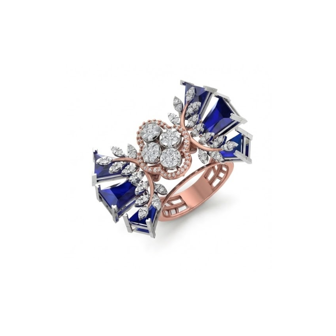 Dual Sapphire Fan Cluster Diamond Ring