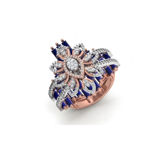 Grand Royal Blue Baguette Diamond Cocktail Ring