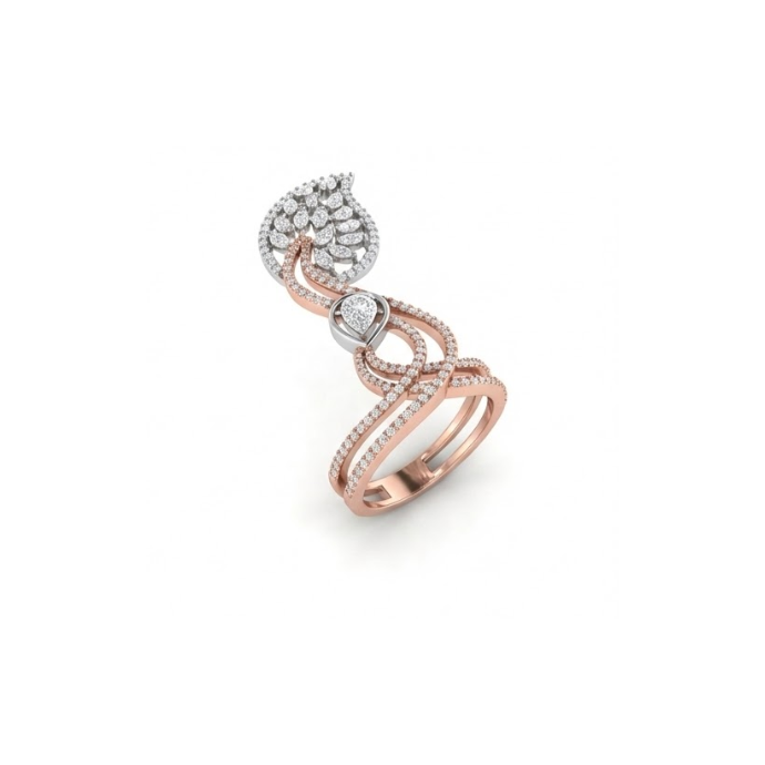 Elegant Leaf Cascade Diamond Ring