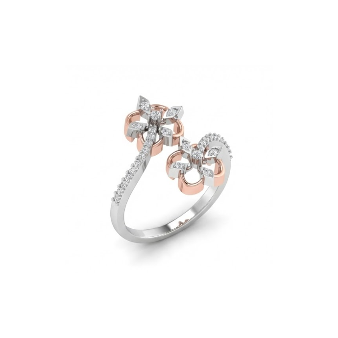 Double Floral Diamond Bypass Ring
