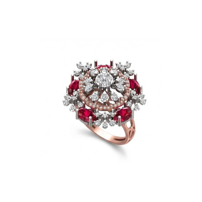 Regal Red Blossom Diamond Statement Ring
