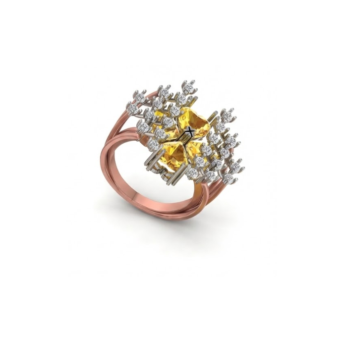 Yellow Heart Cluster & Diamond Mesh Regal Ring