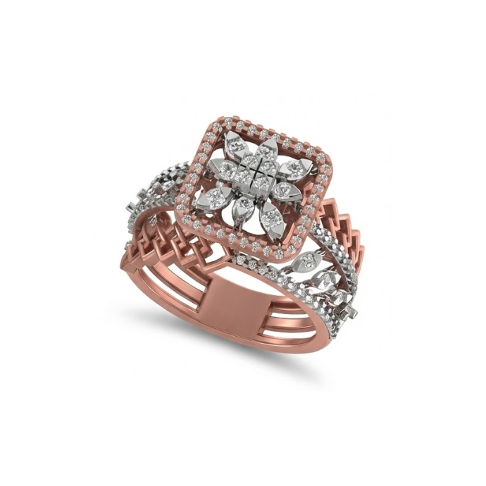 Regal Floral Square Halo Diamond Ring