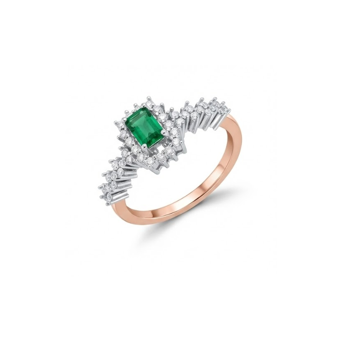 Emerald Radiance Halo Diamond Ring