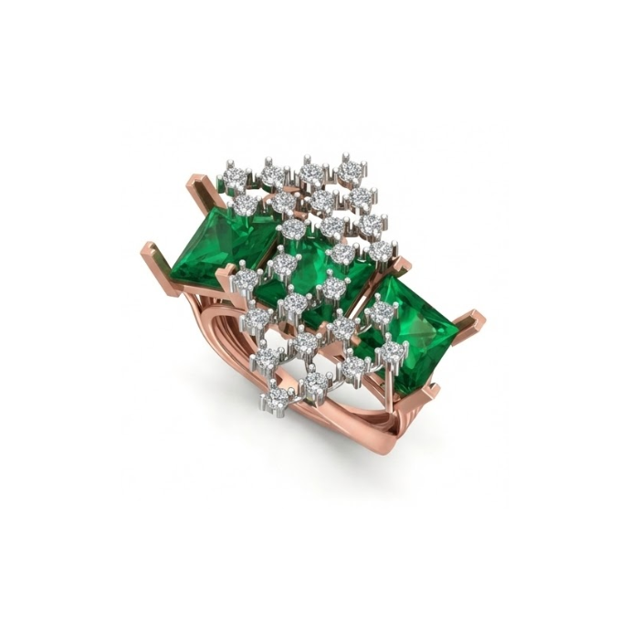 Emerald Princess Trio & Diamond Mesh Designer Ring