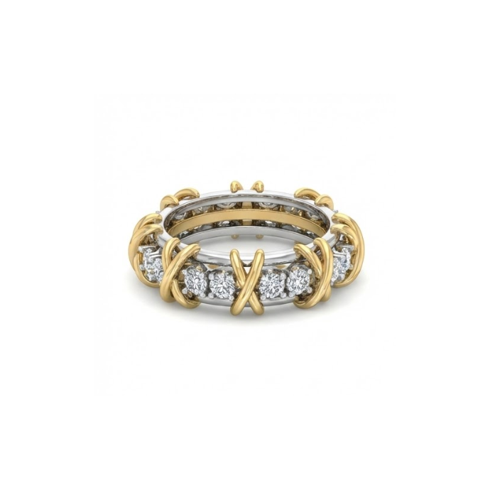Two-Tone Diamond Eternity Ring with X-Wrap Design