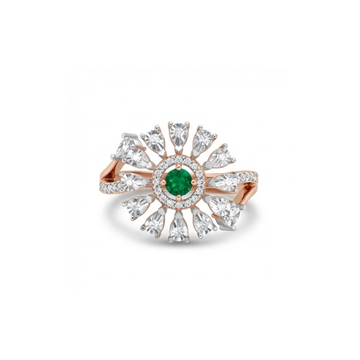 Round Emerald Sunburst Diamond Ring