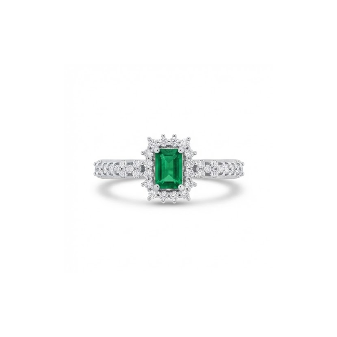 Emerald Radiance Halo Diamond Ring