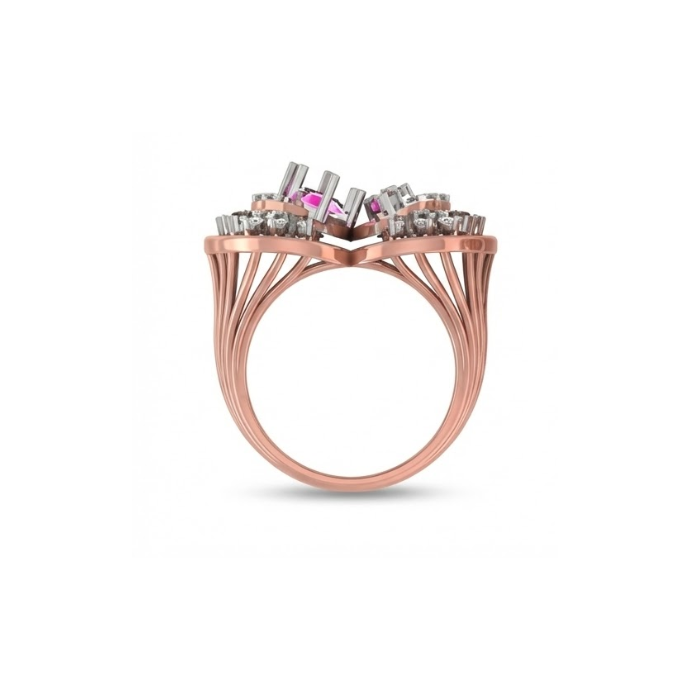 Dual Heart Pink Gem & Diamond Statement Ring