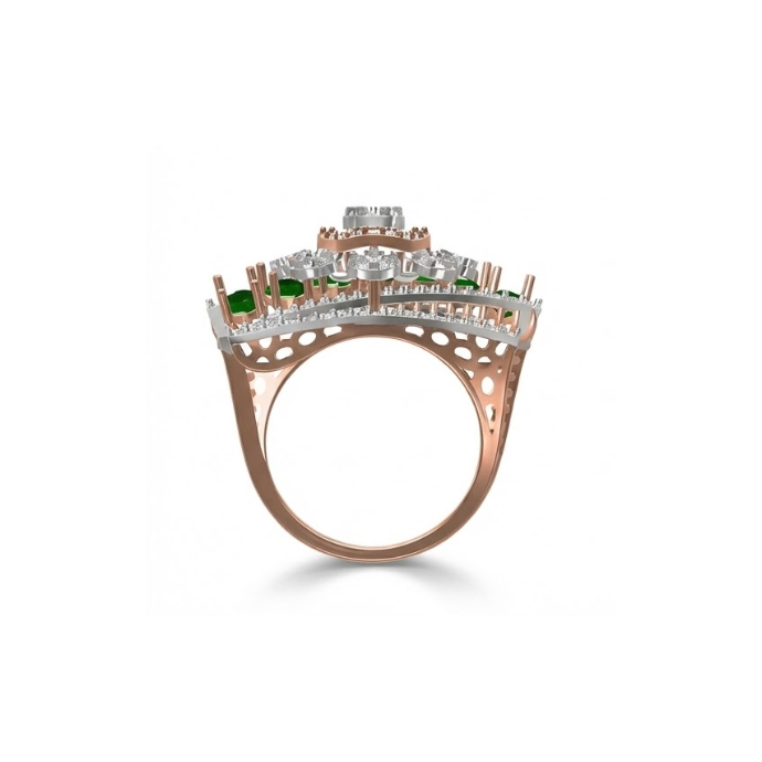 Emerald Accented Multi-Layer Diamond Statement Ring