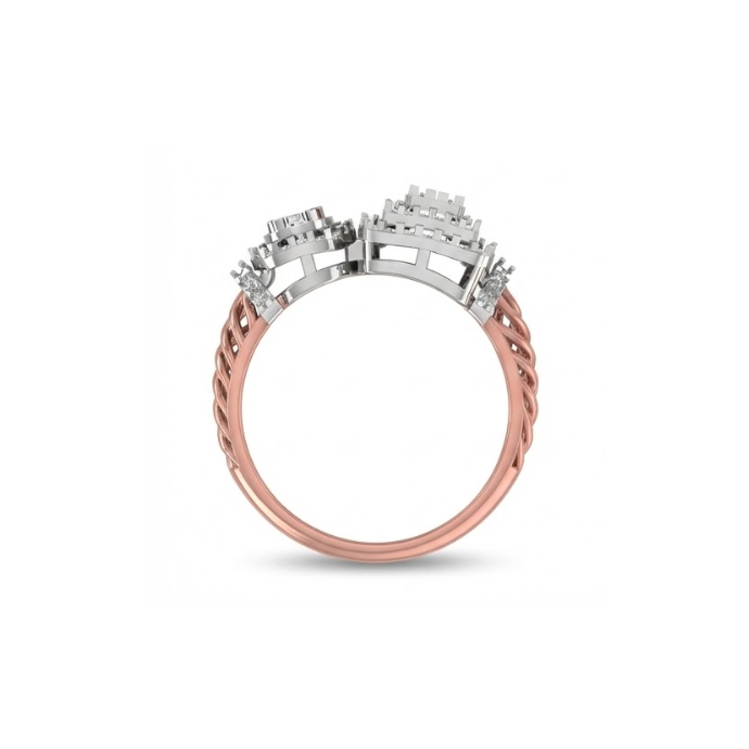 Dual Head Diamond Cluster Ring with Twisted Band