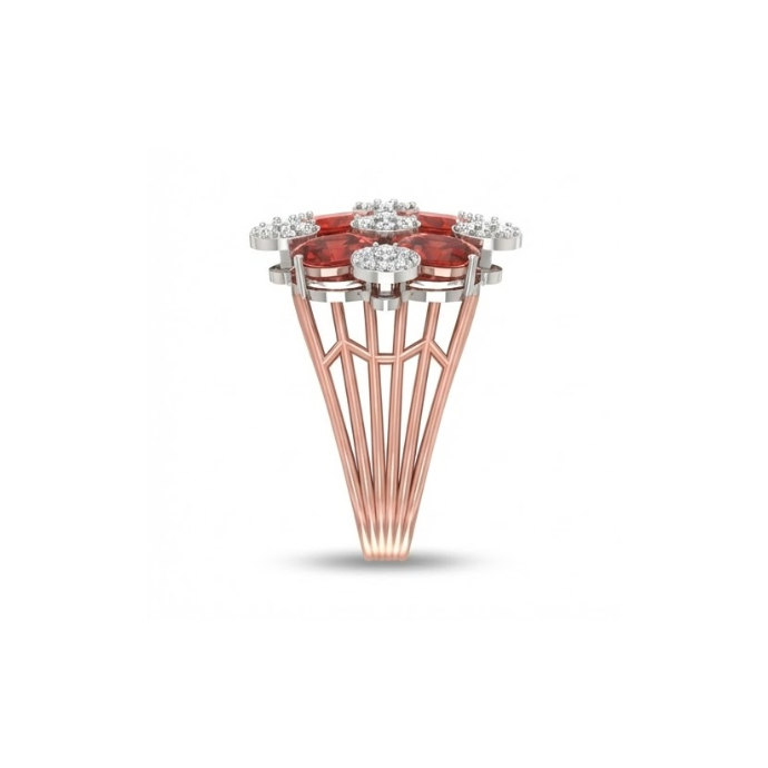 Multi-Cluster Diamond & Red Gemstone Ring
