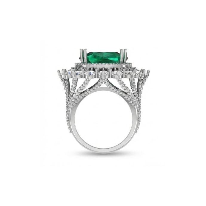 Emerald Cushion Halo Diamond Ring