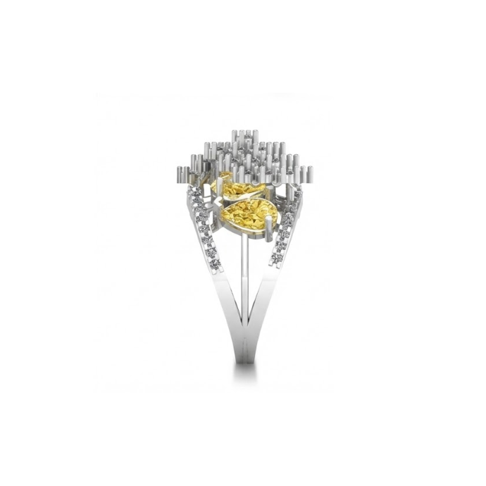 Yellow Marquise & White Diamond Crown Ring