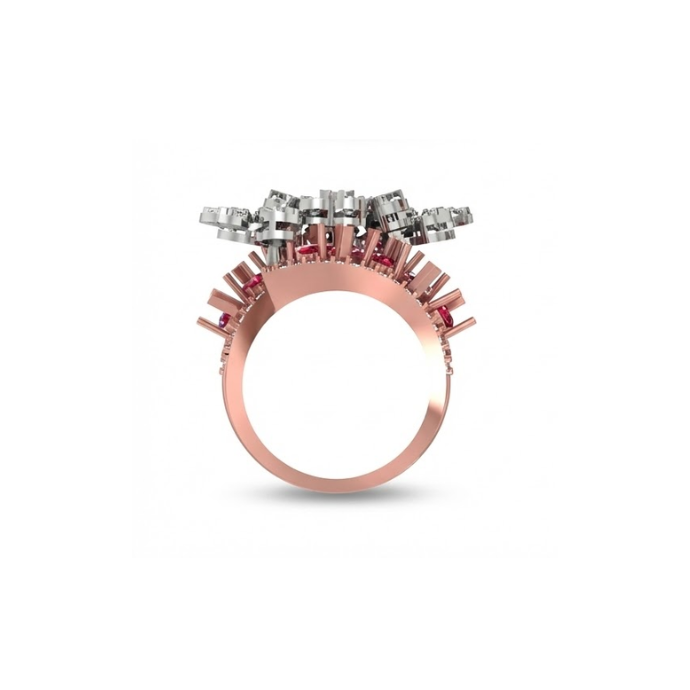 Dual Floral Diamond Ring with Ruby Accents