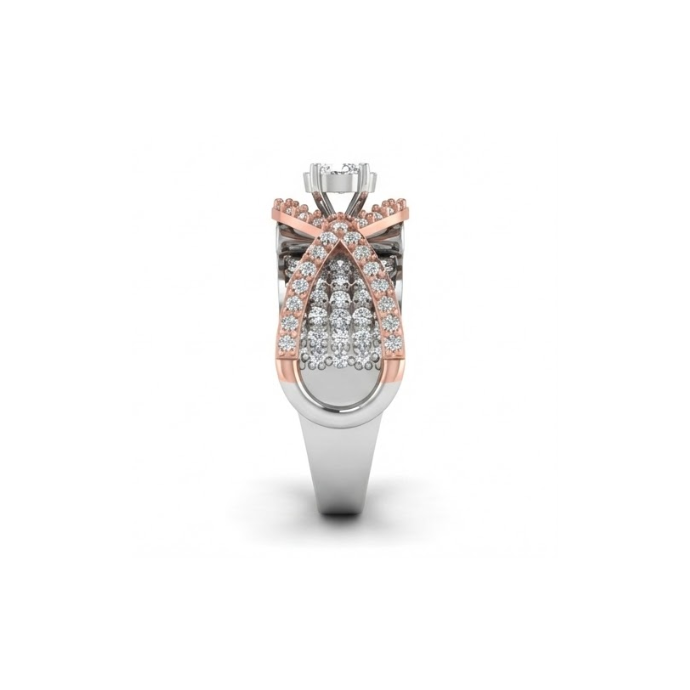 Dual Tone Criss-Cross Halo Diamond Ring
