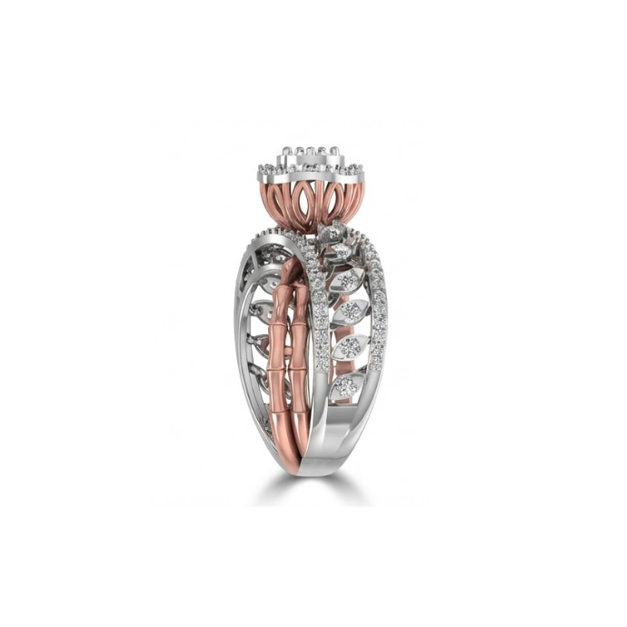 Dual-Tone Floral Halo Designer Diamond Ring