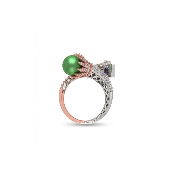 Artistic Feather-Inspired Diamond & Gemstone Cocktail Ring