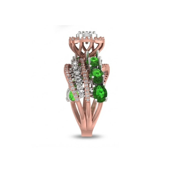 Emerald Cluster Spiral Halo Designer Ring