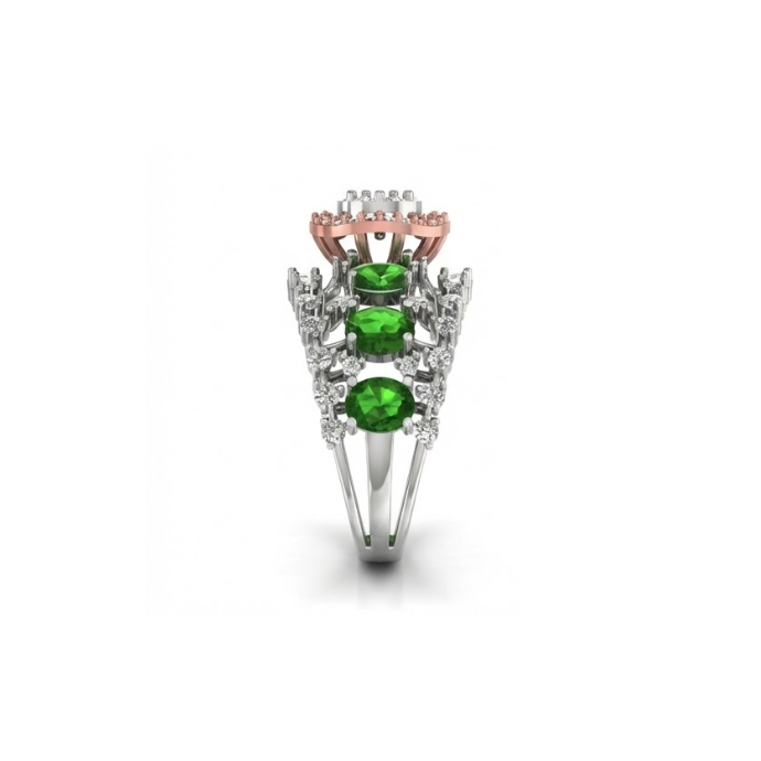 Dual-Tone Emerald Cluster Spiral Halo Ring