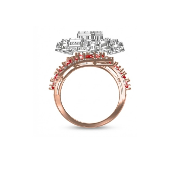 Floral Cluster Diamond Ring with Ruby Accents